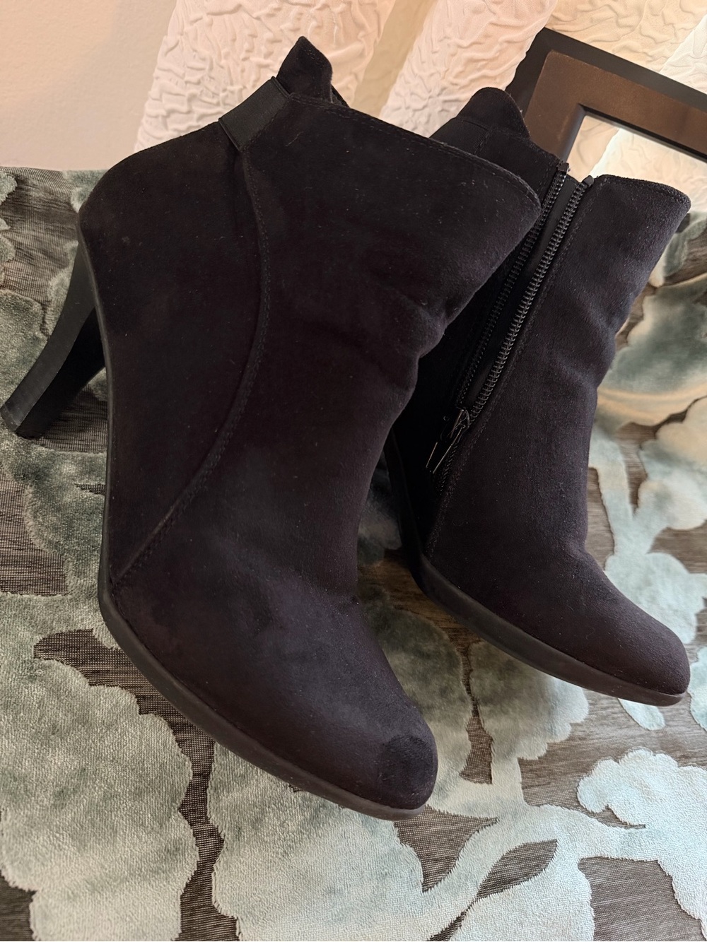 Black Suede Ankle Booties with Side Zip